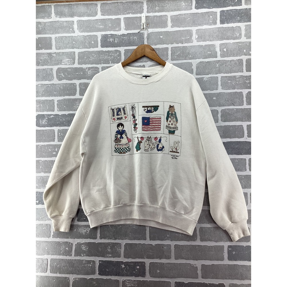 Vintage Gopher Sport Americana Folk Art Crewneck Sweatshirt Cream L Made in USA